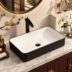 Plantex Ceramic Wash Basin for Bathroom/Tabletop Washbasin/Counter Top Black Washbasin/Vessel Sink (White & Black-25x14x5 Inch)-1