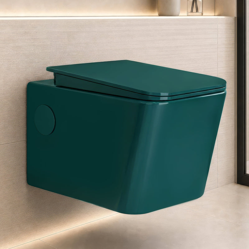 Plantex Platinum Ceramic Wall Hung Commode/P Trap Western Commode for Toilet/Rim Washdown Western Toilet with Soft Close Toilet Seat Cover- (Palm)-1