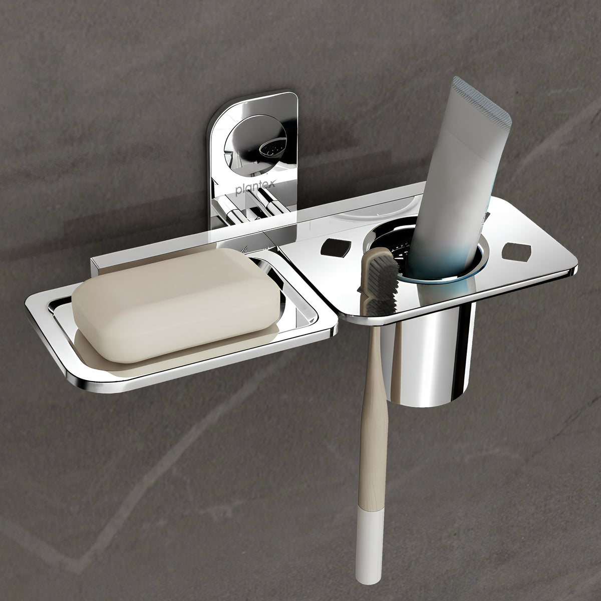 Plantex Dream Stainless Steel 2 in1 Soap Dish with Tumbler Holder/Soap Holder/Bathroom Accessories - Chrome