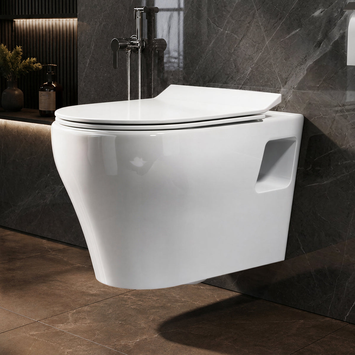 Plantex Ceramic Commode for Toilet/Rim Washdown Western Commode/P Trap Wall Hung Toilet for Bathroom with Soft Close Seat Cover - (White)-1