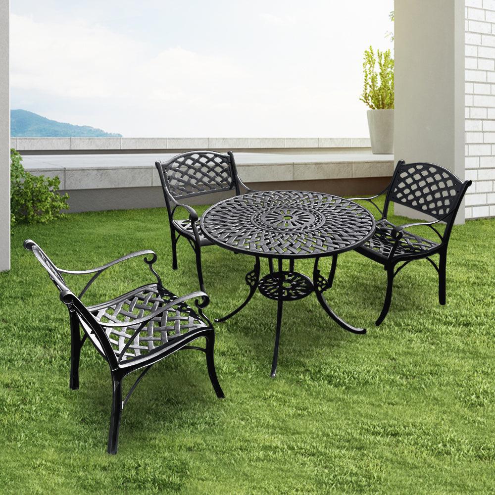 Marino Cast Aluminium Garden Patio Seating 3 Chair and 1 Table Set