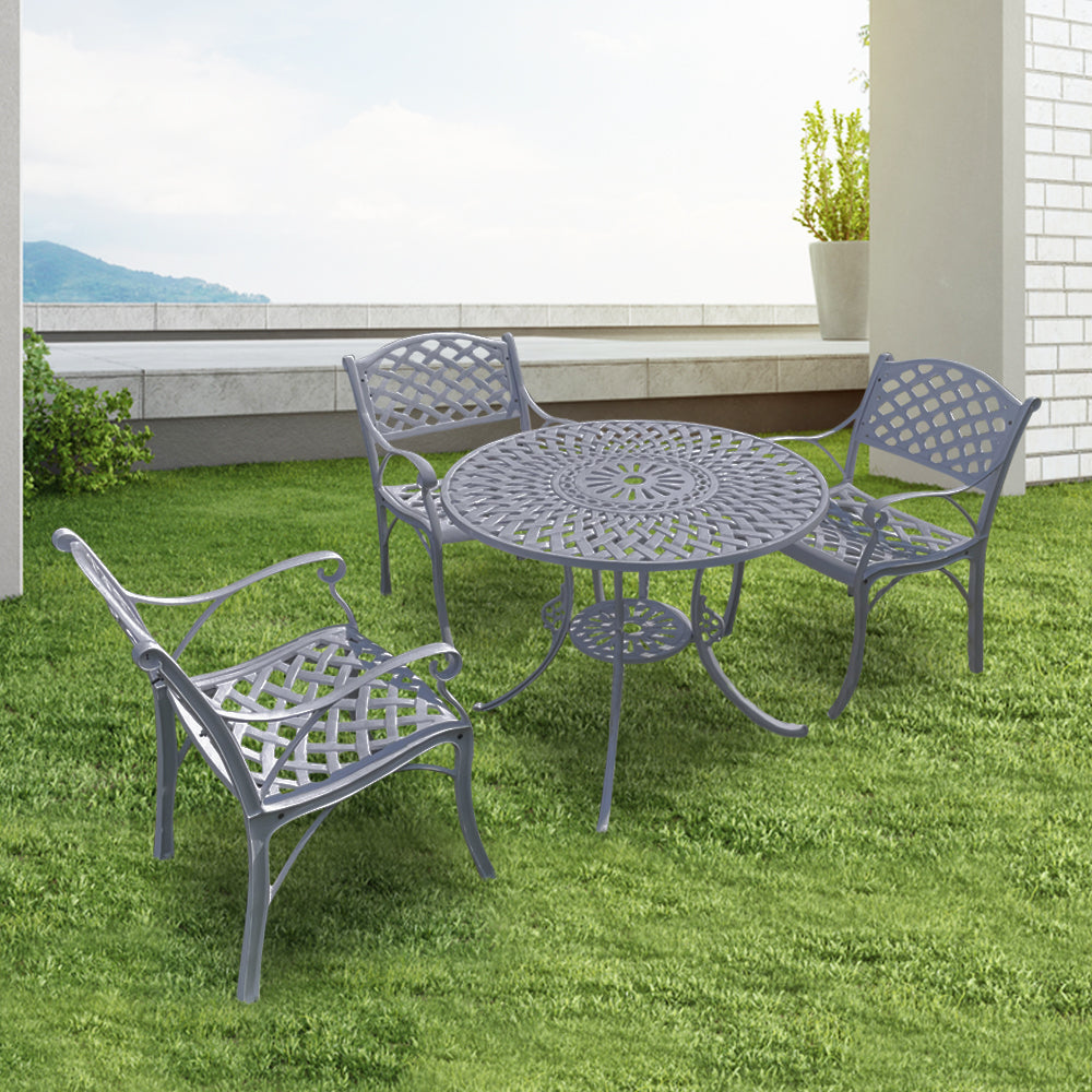 Marino Cast Aluminium Garden Patio Seating 3 Chair and 1 Table Set