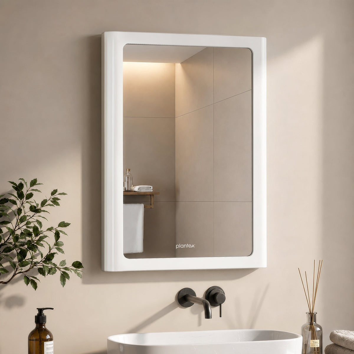 Plantex Mirror with Frame/Wall Mount Modern Mirror/Looking Glass with ABS Frame/Rectangle Mirror for Home/Bathroom & Living Room (18x14 Inch - White)-1