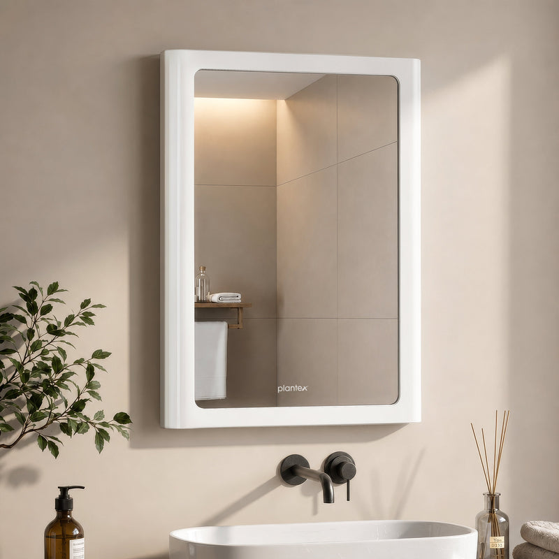 Plantex Mirror with Frame/Wall Mount Modern Mirror/Looking Glass with ABS Frame/Rectangle Mirror for Home/Bathroom & Living Room (18x14 Inch - White)-1