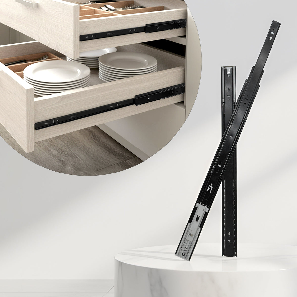 Plantex 22 Inch Soft Close Drawer Channel/Regular Close Ball Bearing Slider Drawer Channel for Home, Kitchen & Wardrobe/Telescopic Channel for Drawer - Pair of 1 (Black)-5