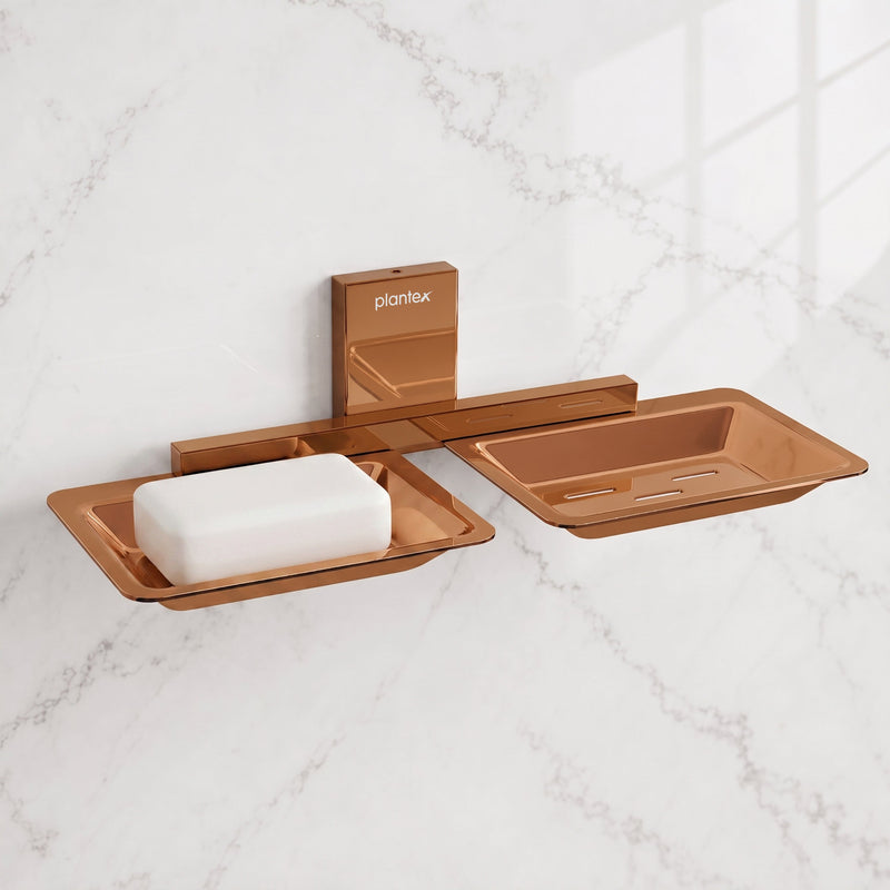 Plantex 304 Grade Stainless Steel Double Soap Stand/Dual Soap Dish/Soap Case/Soap Storage/Soap Holder for Bathroom/Bathroom Accessories - Pack of 1 (Crystal, PVD Rose Gold)-1