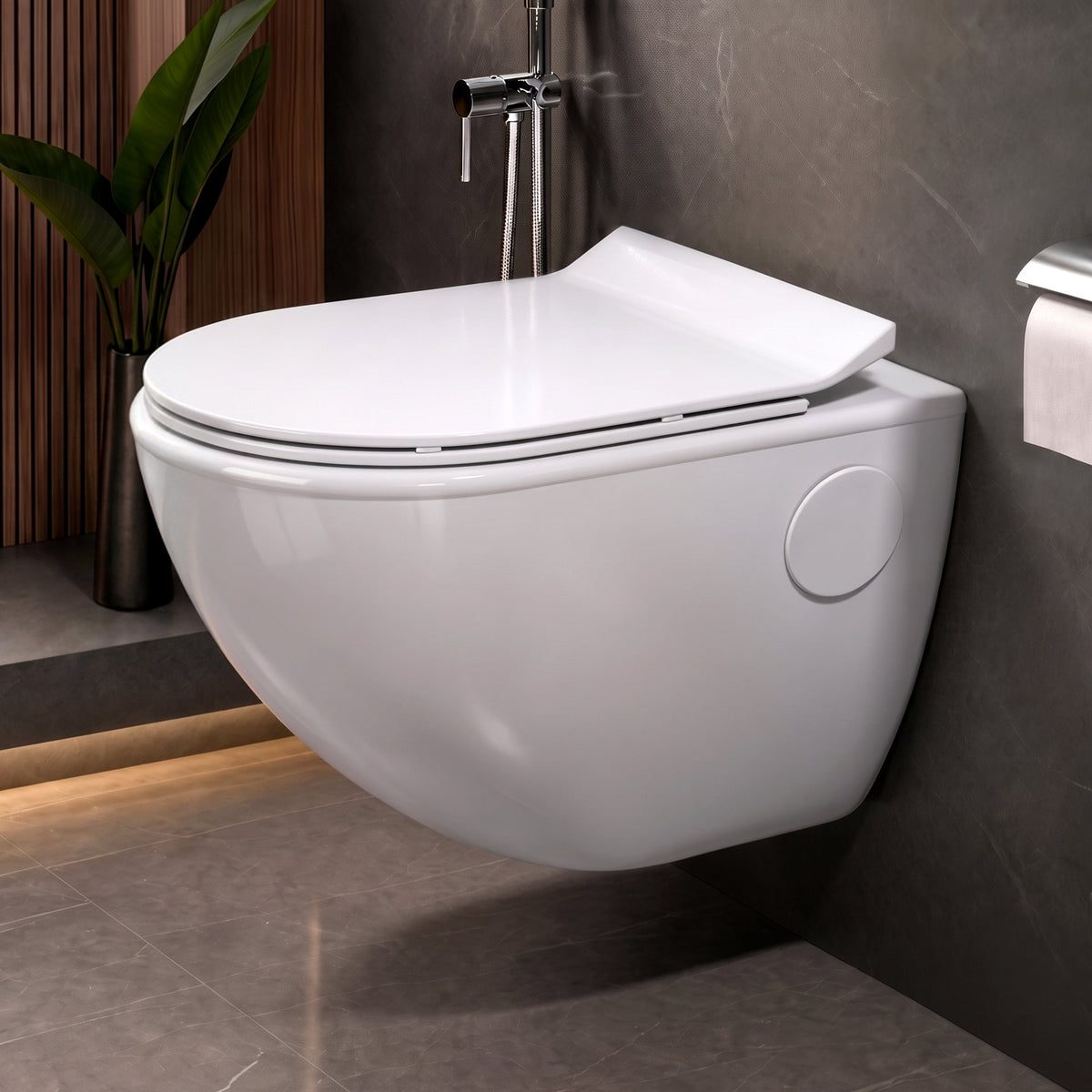 Plantex Platinum Ceramic Commode for Toilet/Rimless Wall Hung Western Toilet/Bathroom Commode with Soft Closing Toilet Seat - P Trap (White)-1