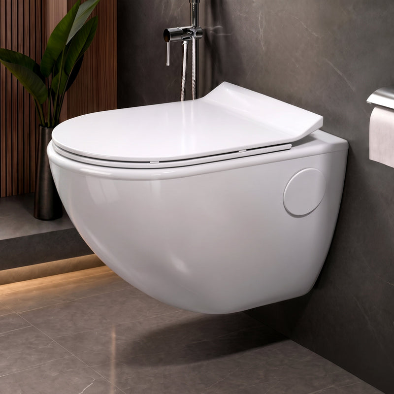 Plantex Platinum Ceramic Commode for Toilet/Rimless Wall Hung Western Toilet/Bathroom Commode with Soft Closing Toilet Seat - P Trap (White)-1