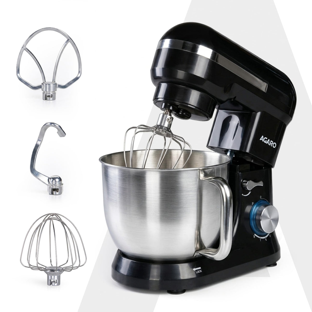 AGARO Royal Stand Mixer, Dough Maker Machine, 1000W Atta Maker, 100% Copper Motor, 5L SS Bowl, 8 Speed + Pulse Function,