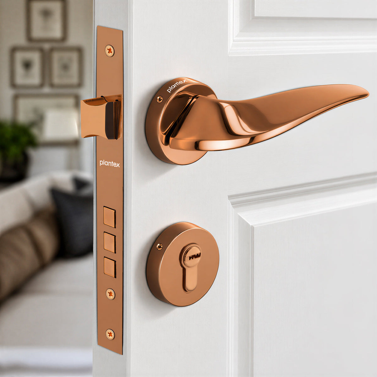 Plantex Door Lock for Home/Main Door Lock Set/Mortise Lock Set with Brass Lock Body & Cylinder - 3 Years of Warranty (7128, PVD Choco)