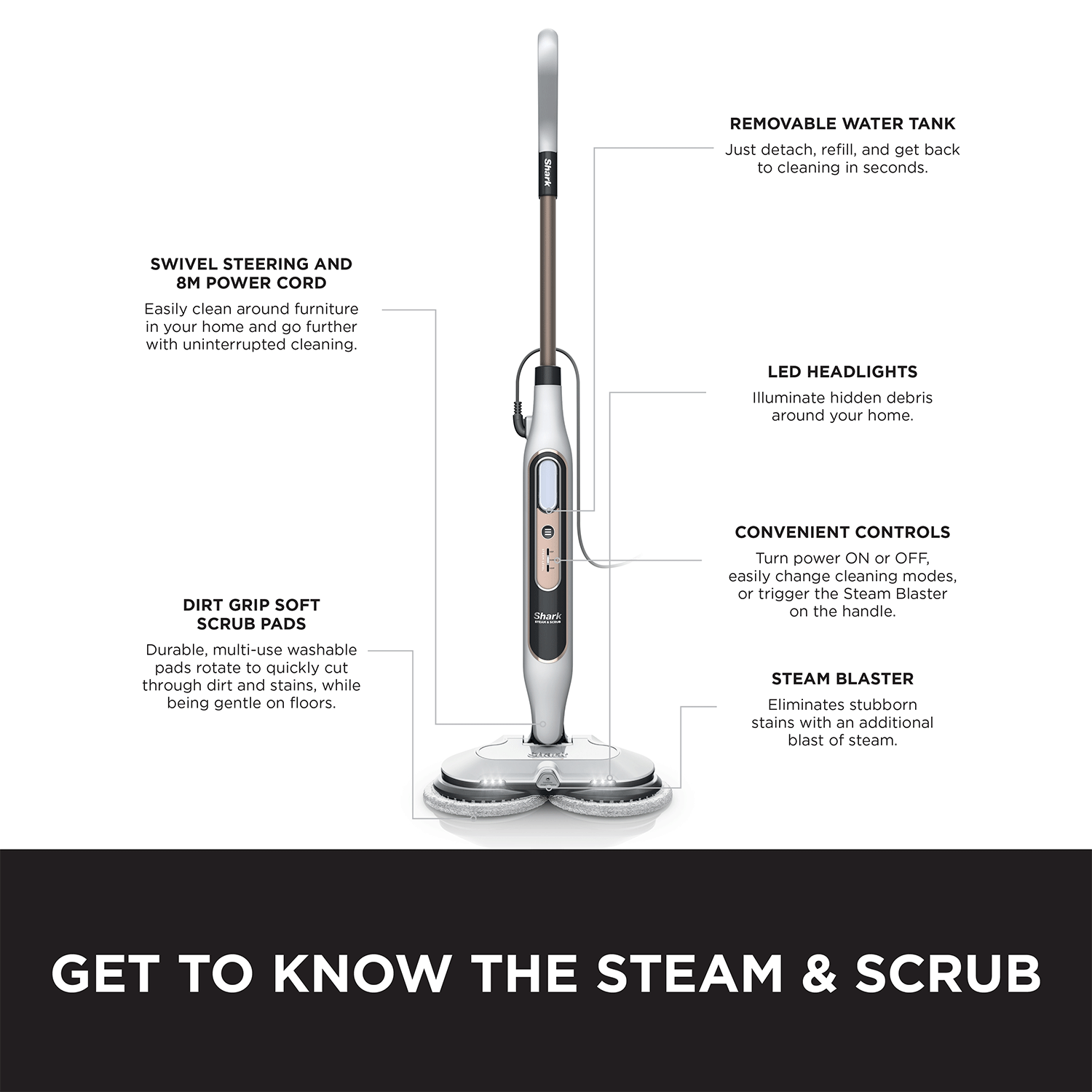 Shark Steam & Scrub Steam Mop (S8201) | Automatic Steam & Scrub