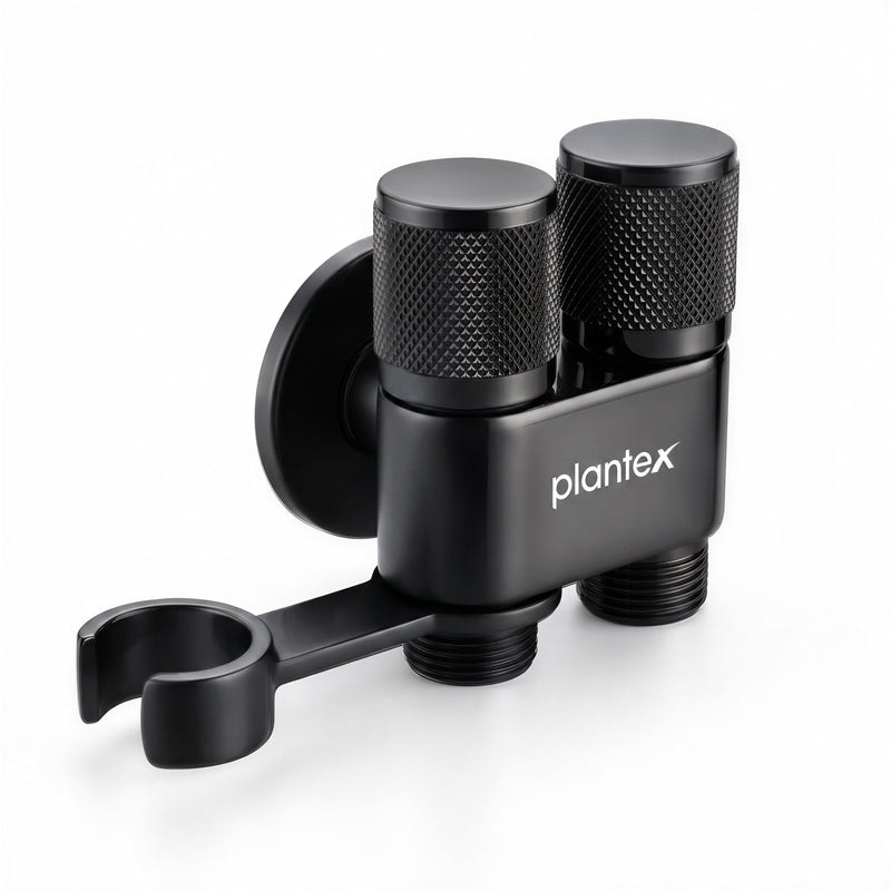 Plantex 2 Way Angle Cock/Stainless Steel Double Outlet Water Valve/Bathroom & Kitchen Tap Connector/Water Faucet - Pack of 1 (Black, APS-N-8)-1