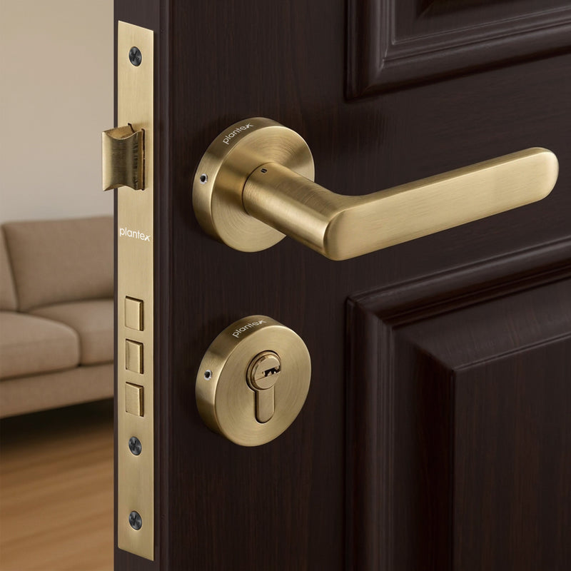 Plantex Door Lock - Main Door Lock Set with Keys/Mortise Door Locks for Home/Office/Hotel - Pack of 1 (OHMH-81, Brass Antique)-1