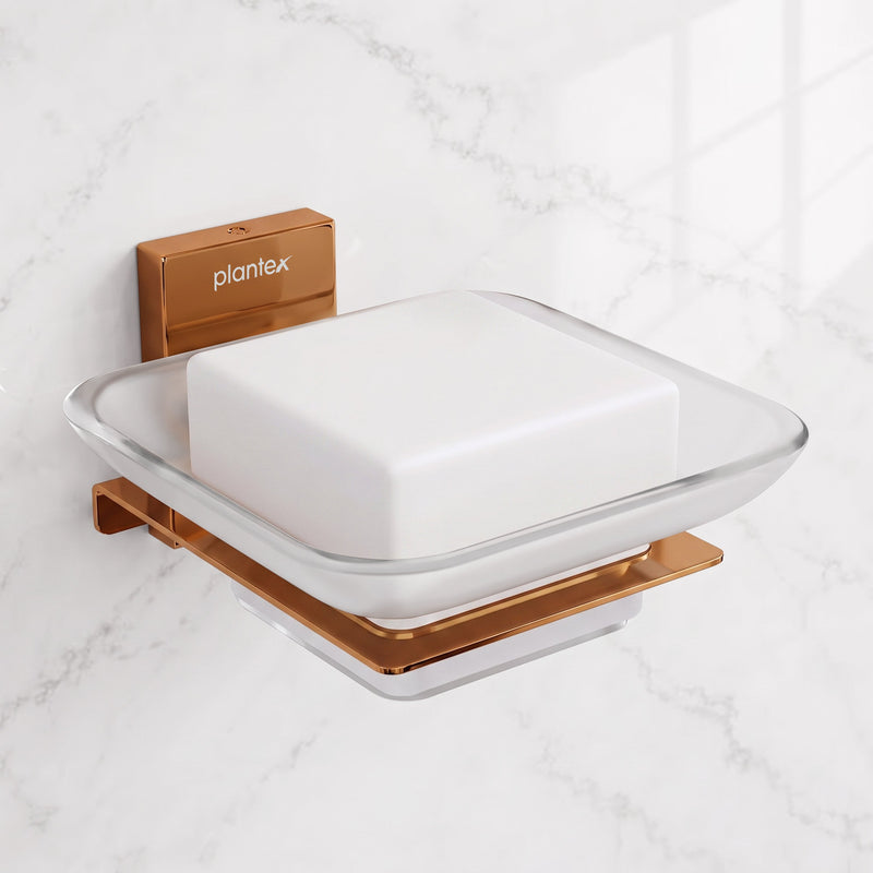 Plantex 304 Grade Stainless Steel Glass Soap Dish/Soap Stand/Soap Holder/Soap Storage/Bathroom Accessories - Crystal (PVD Rose Gold)-1