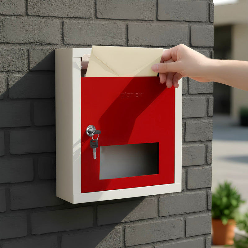 Plantex All in 1 Multipurpose Letter Box/Suggestion Box/Complaint Box/Donation Box with Lock Table Top or Wall Mount (Red & Ivory)-3
