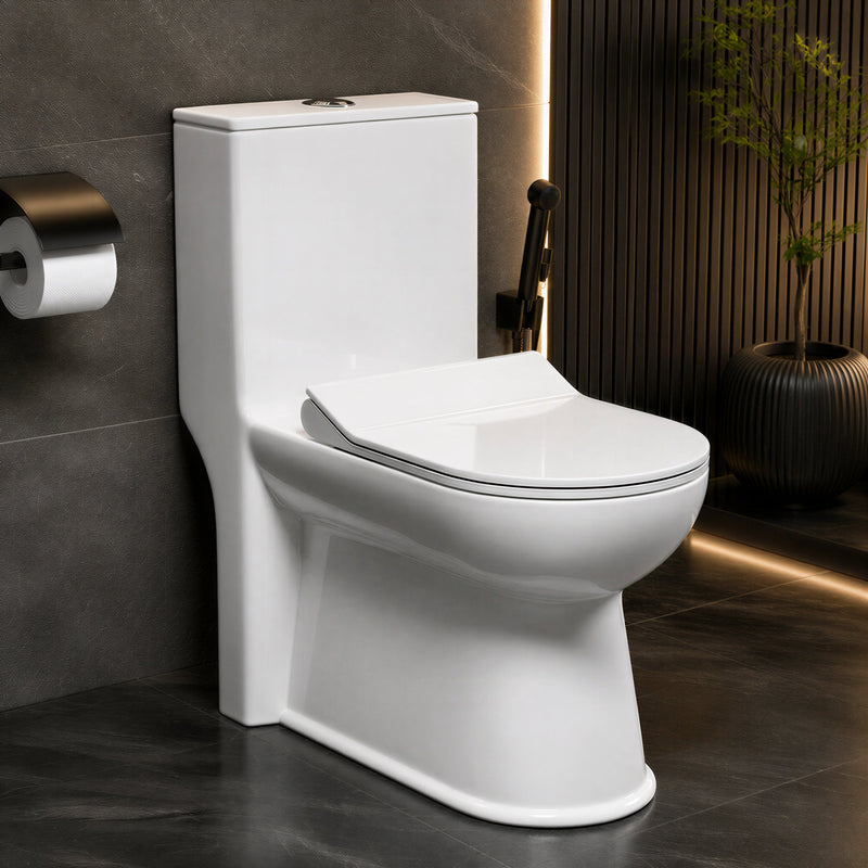 Plantex Commode for Toilet/Ceramic One Piece Western Toilet/Rimless Commode with Soft Closing Toilet Seat - S Trap Outlet (White)-1