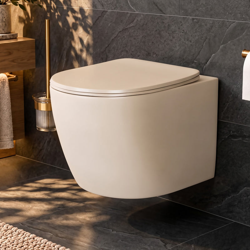 Plantex Imported Ceramic Toilet/Wall Mounted Commode/Rimless Washdown Western Toilet with Soft Close Toilet Seat Cover - P Trap (3043- Matt Khaki)-1