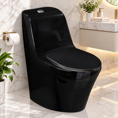 Plantex Ceramic Toilet for Commode/Siphonic Vacuum Jet Flush Ceramic Western Commode/One Piece Western Toilet with Soft Closing Toilet Seat - S Trap (Black)-1