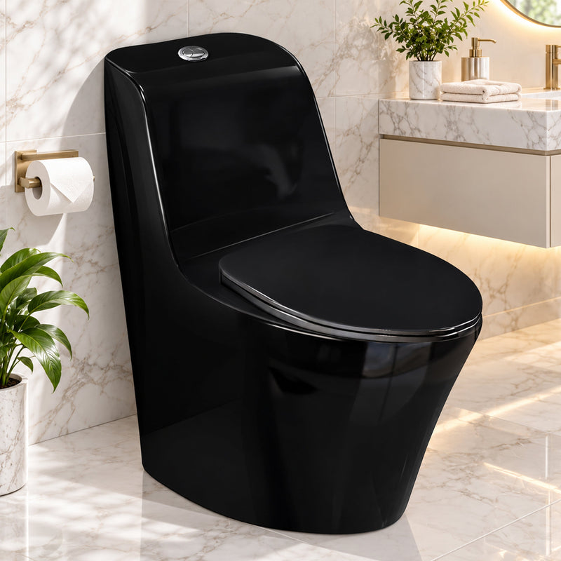 Plantex Ceramic Toilet for Commode/Siphonic Vacuum Jet Flush Ceramic Western Commode/One Piece Western Toilet with Soft Closing Toilet Seat - S Trap (Black)-1