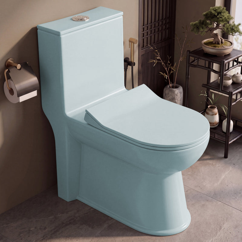 Plantex Platinum Ceramic One Piece Western Toilet/Rimless Washdown Commode for Toilet/Commode With Soft Close Toilet Seat - S Trap Outlet (Ocean)-1