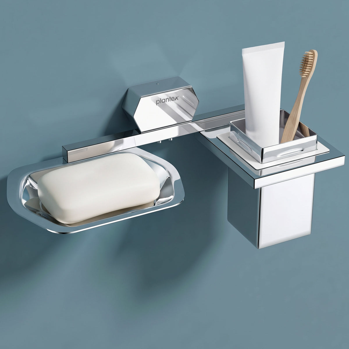 Plantex 304 Grade Stainless Steel 2in1 Soap Dish with Tumbler Holder for Bathroom/Toothbrush Holder with Soap Case/Soap Holder/Tumbler Holder - Bathroom Accessories (Delta, Chrome)-1