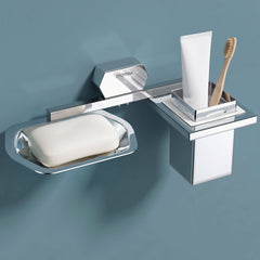 Plantex 304 Grade Stainless Steel 2in1 Soap Dish with Tumbler Holder for Bathroom/Toothbrush Holder with Soap Case/Soap Holder/Tumbler Holder - Bathroom Accessories (Delta, Chrome)-1