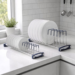 Plantex Stainless Steel Plate Organizer for Kitchen/Plate Holder Stand/Thali Stand for Kitchen Drawer/Saucer Plates Rack/Tandem Box Accessories – Set of 2 (Size - 4 & 8 Inch, Slots 10–14, Chrome)-1