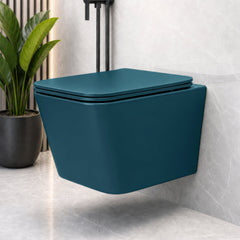 Plantex Imported Ceramic Wall Hung Commode for Toilet/Rimless Washdown Flushing/Western Commode with Soft Closing Toilet Seat - P Trap - (Pine Blue)-1