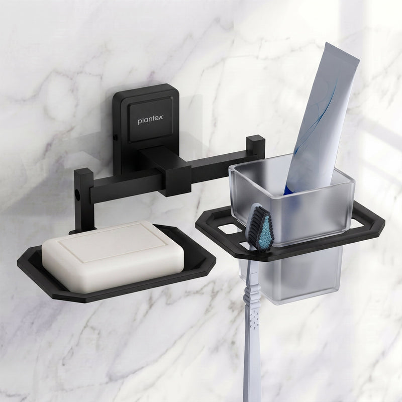 Plantex 304 Stainless Steel Soap and Brush Holder Stand for Bathroom and Wash Basin/Bathroom Accessories Darcy (Black)-1