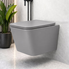 Plantex Imported Italica Ceramic Wall Hung Commode Toilet/Rimless Western Toilet/Washdown Commode with Soft Closing Toilet Seat - P Trap (Square - Matt Light Grey)-1
