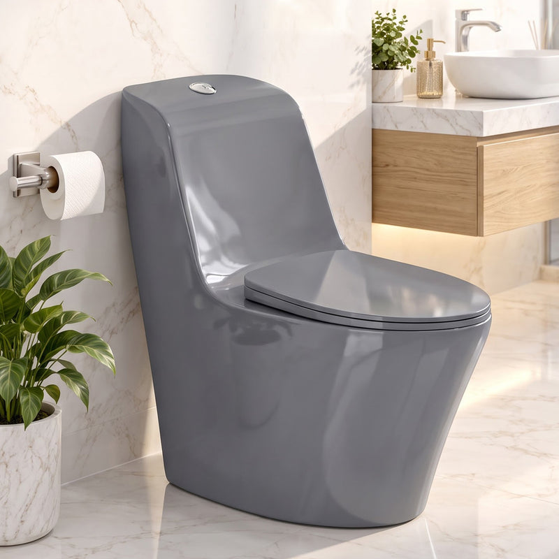 Plantex Imported Ceramic Commode/Rim Siphonic Vaccum Jet Flush Western Commode/One Piece Western Toilet with Soft Close Toilet Seat - S Trap (Glossy Grey)-1