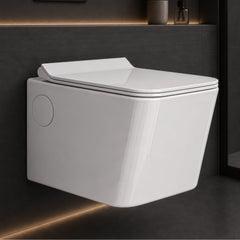 Plantex Platinum Ceramic Wall Hung Commode/P Trap Western Commode for Toilet/Rim Washdown Western Toilet with Soft Close Toilet Seat Cover- (White)-1