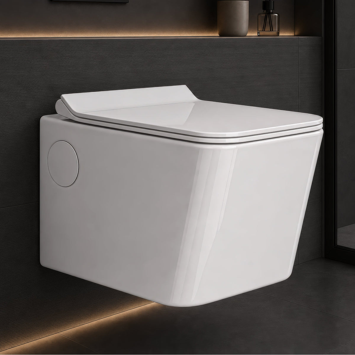 Plantex Platinum Ceramic Wall Hung Commode/P Trap Western Commode for Toilet/Rim Washdown Western Toilet with Soft Close Toilet Seat Cover- (White)