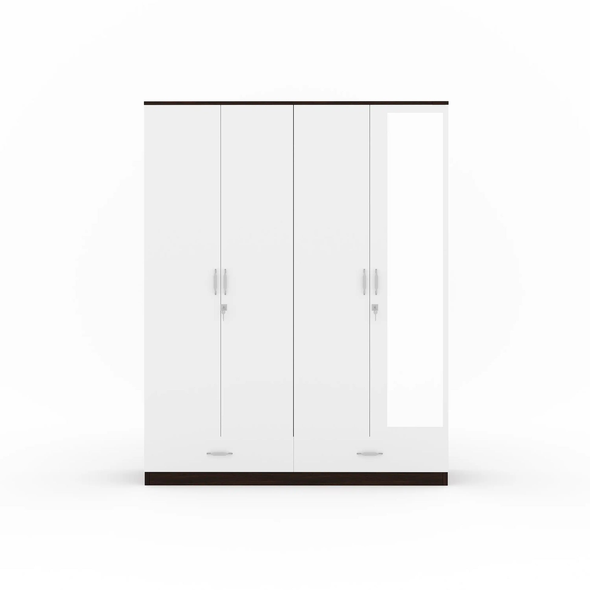 Nilkamal Mozart 4 Door Mirror Wardrobe (Walnut / White)