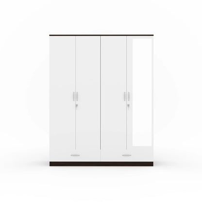 Nilkamal Mozart 4 Door Mirror Wardrobe (Walnut / White)