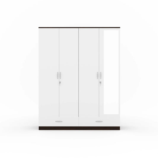 Nilkamal Mozart 4 Door Mirror Wardrobe (Walnut / White)