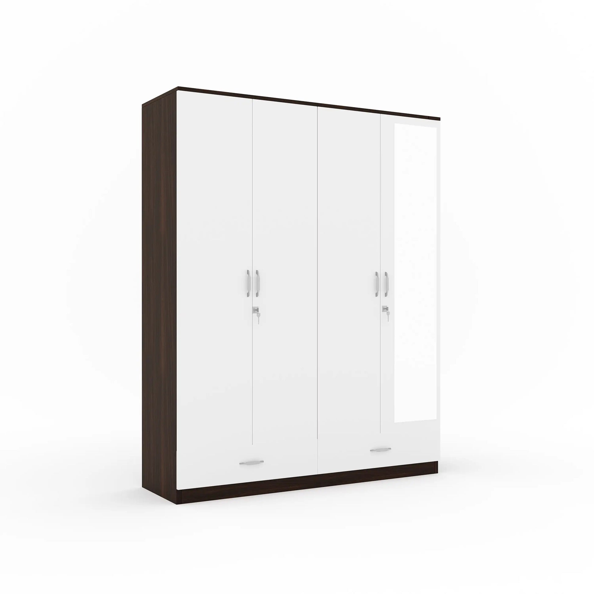 Nilkamal Mozart 4 Door Mirror Wardrobe (Walnut / White)