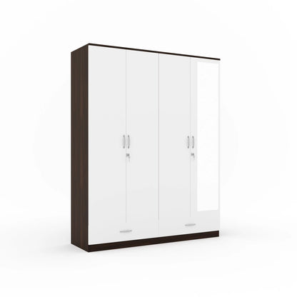 Nilkamal Mozart 4 Door Mirror Wardrobe (Walnut / White)