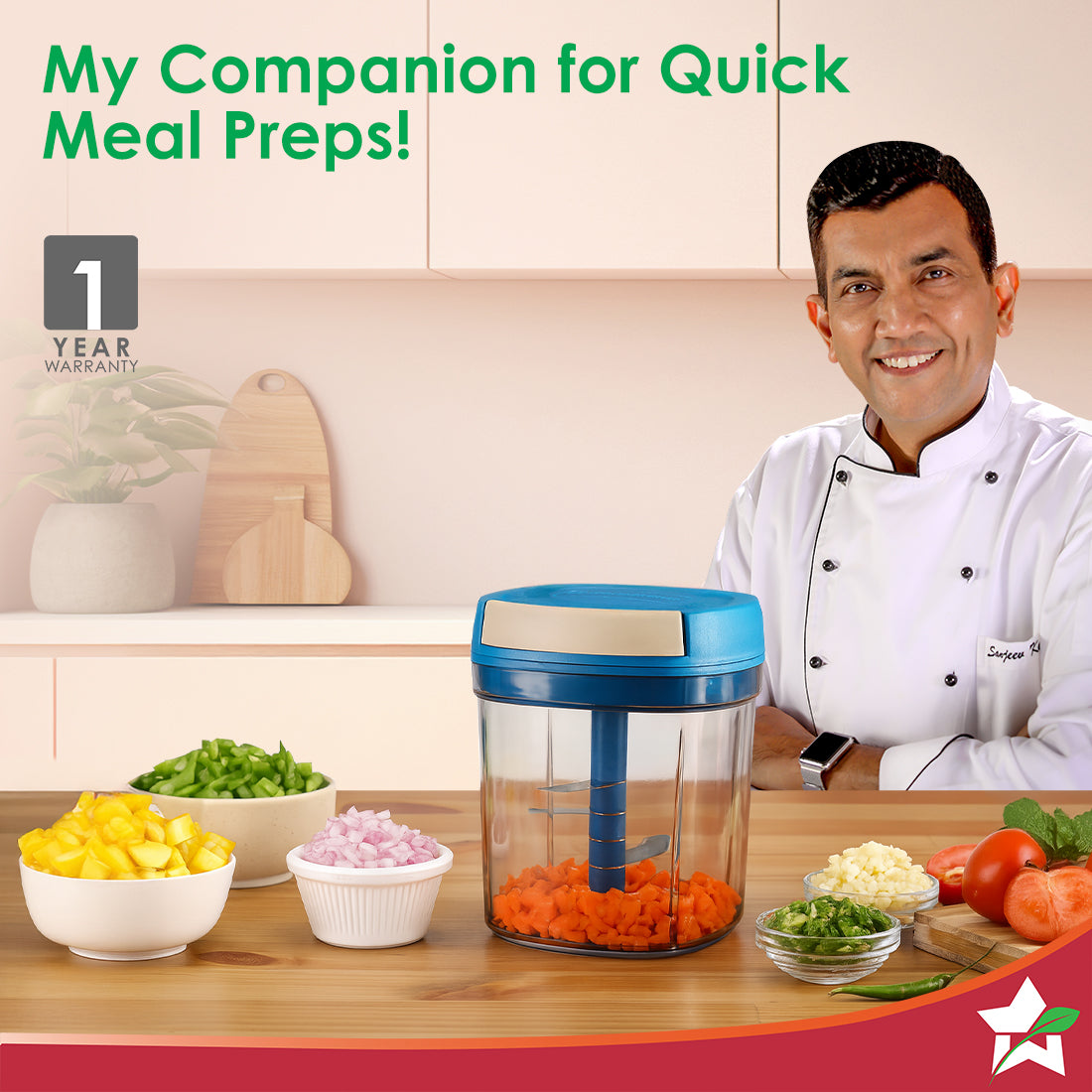 Wonderchef Pulse Vegetable String Chopper | Vegetable Cutter | 900ml | 6 Sharp Stainless-steel Blades for Precise Cuttin