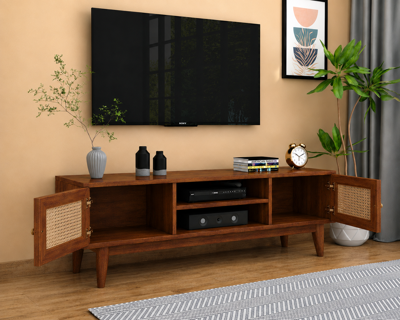 Milano Mango Wood Tv Cabinet – Teak Finish