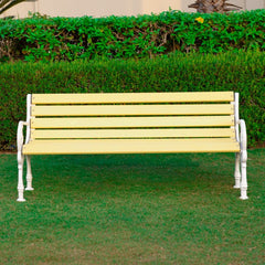 Trefor Cast Iron 3 Seater FRP Garden Bench for Outdoor Park - (Cream + White)