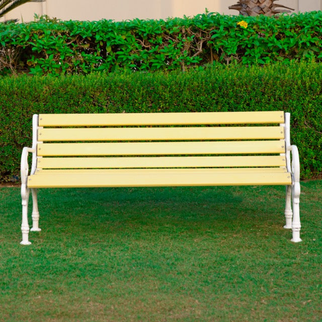 Trefor Cast Iron 3 Seater FRP Garden Bench for Outdoor Park - (Cream + White)