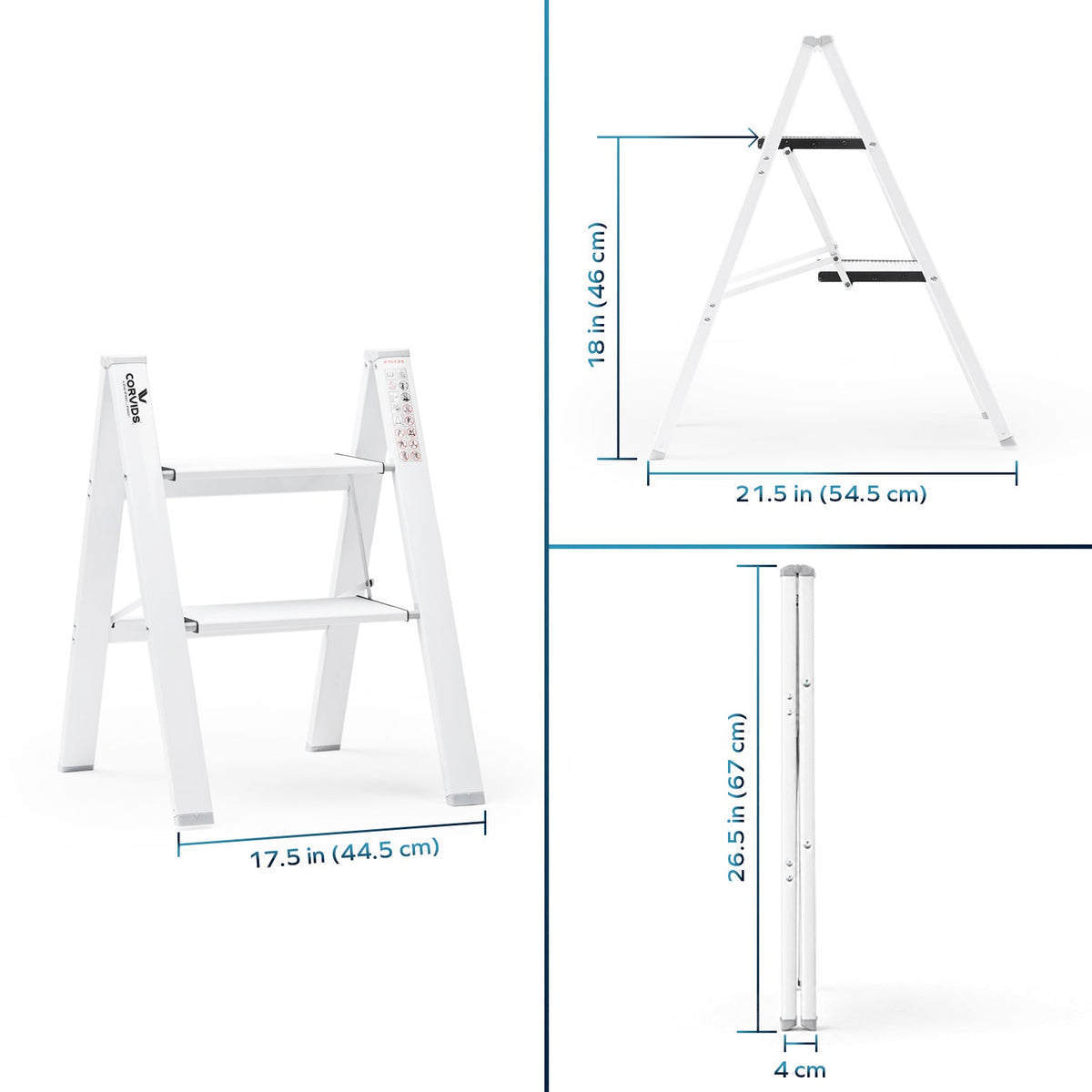 Corvids 2-Steps Premium Folding Step Stool with 2-Year Warranty ( White )-2