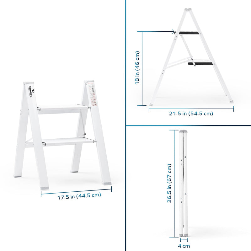 Corvids 2-Steps Premium Folding Step Stool with 2-Year Warranty ( White )-2