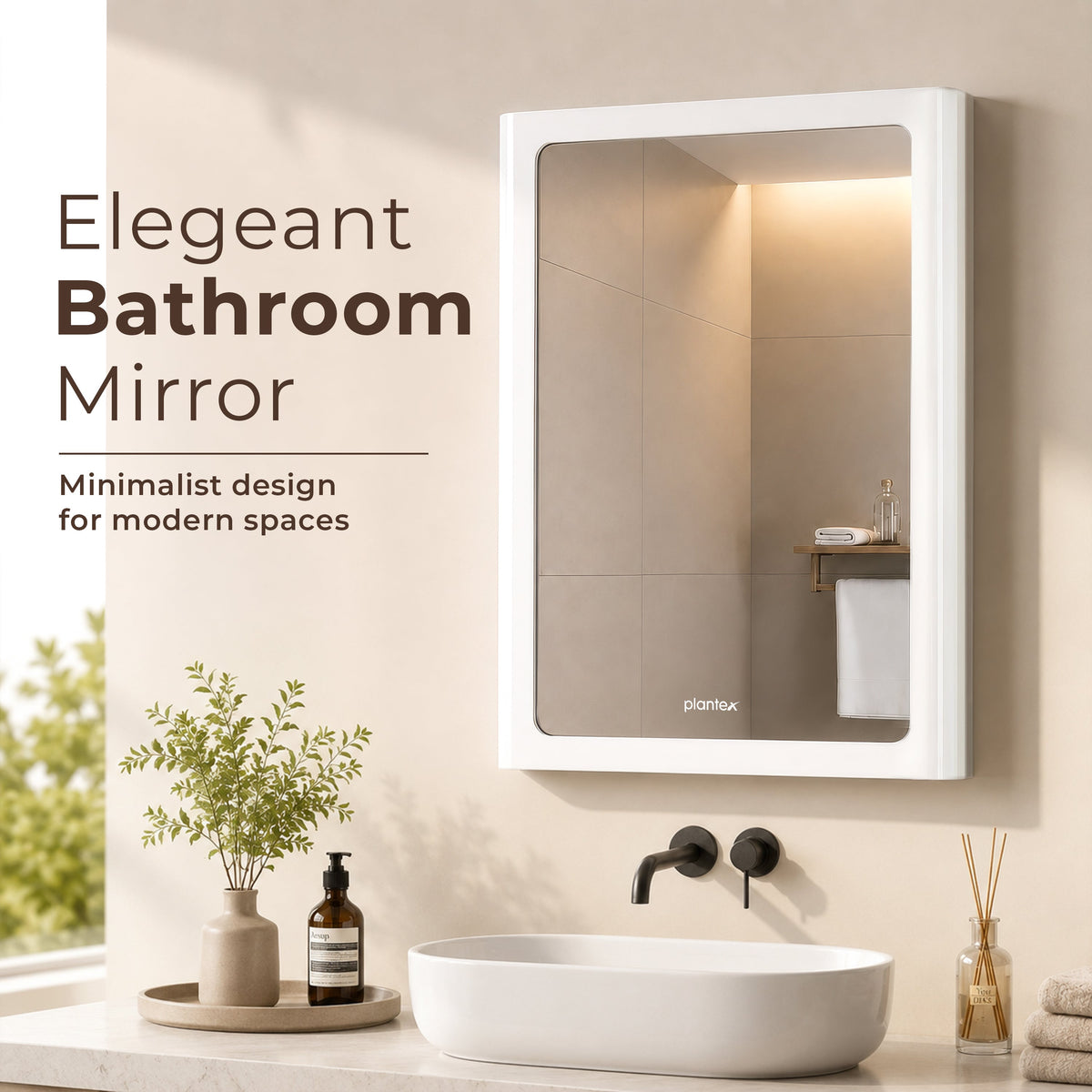 Plantex Mirror with Frame/Wall Mount Modern Mirror/Looking Glass with ABS Frame/Rectangle Mirror for Home/Bathroom & Living Room (18x14 Inch - White)-5