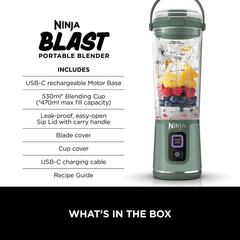 Ninja Blast Portable Cordless Blender (BC151IN) | 530ml, USB-C Rechargeable | Leak-Proof Lid