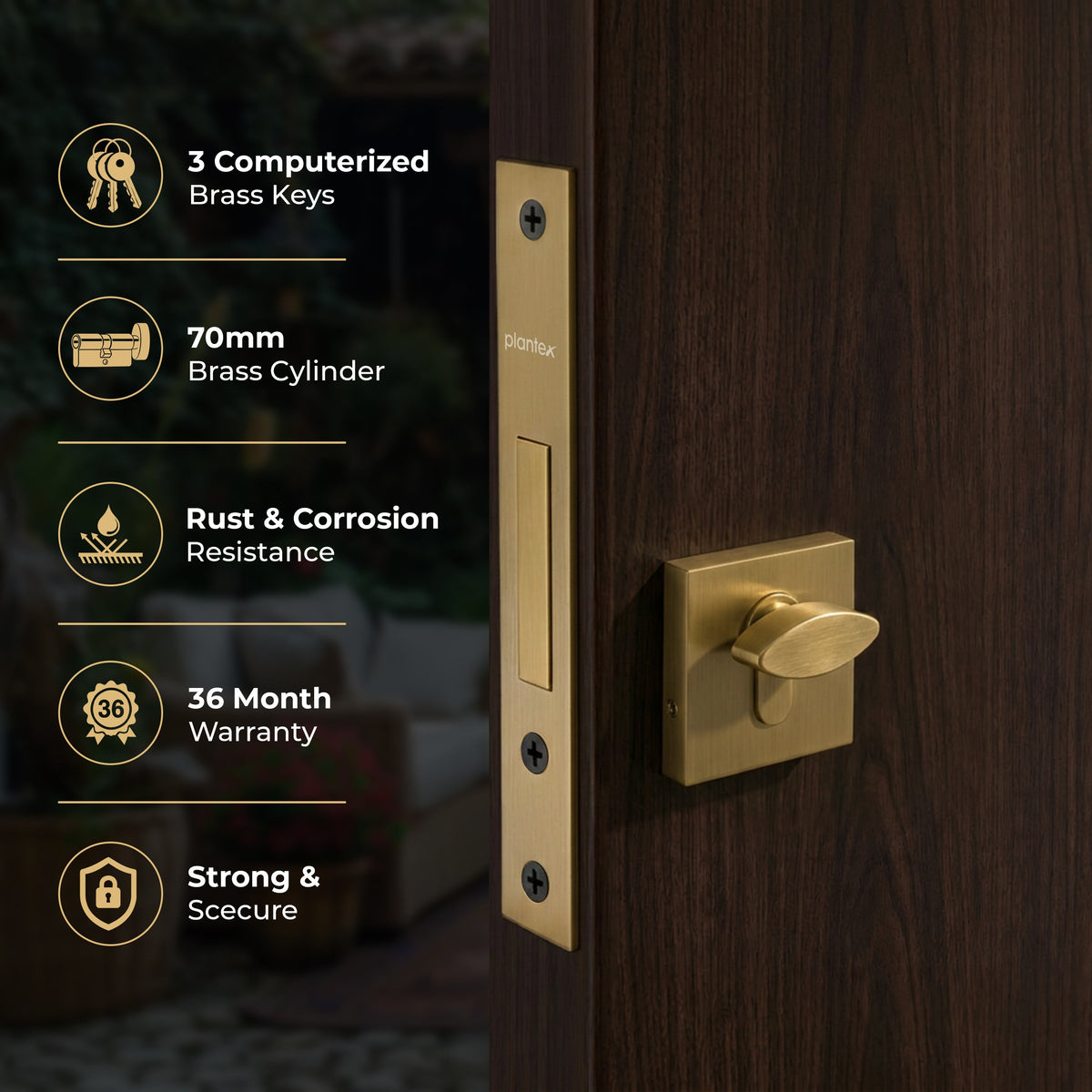Plantex Dead Lock for Main Door/Lock with Brass 70mm Cylinder with Lock Body and 3 Computerized Keys - Pack of 1 (Brass Antique)-6