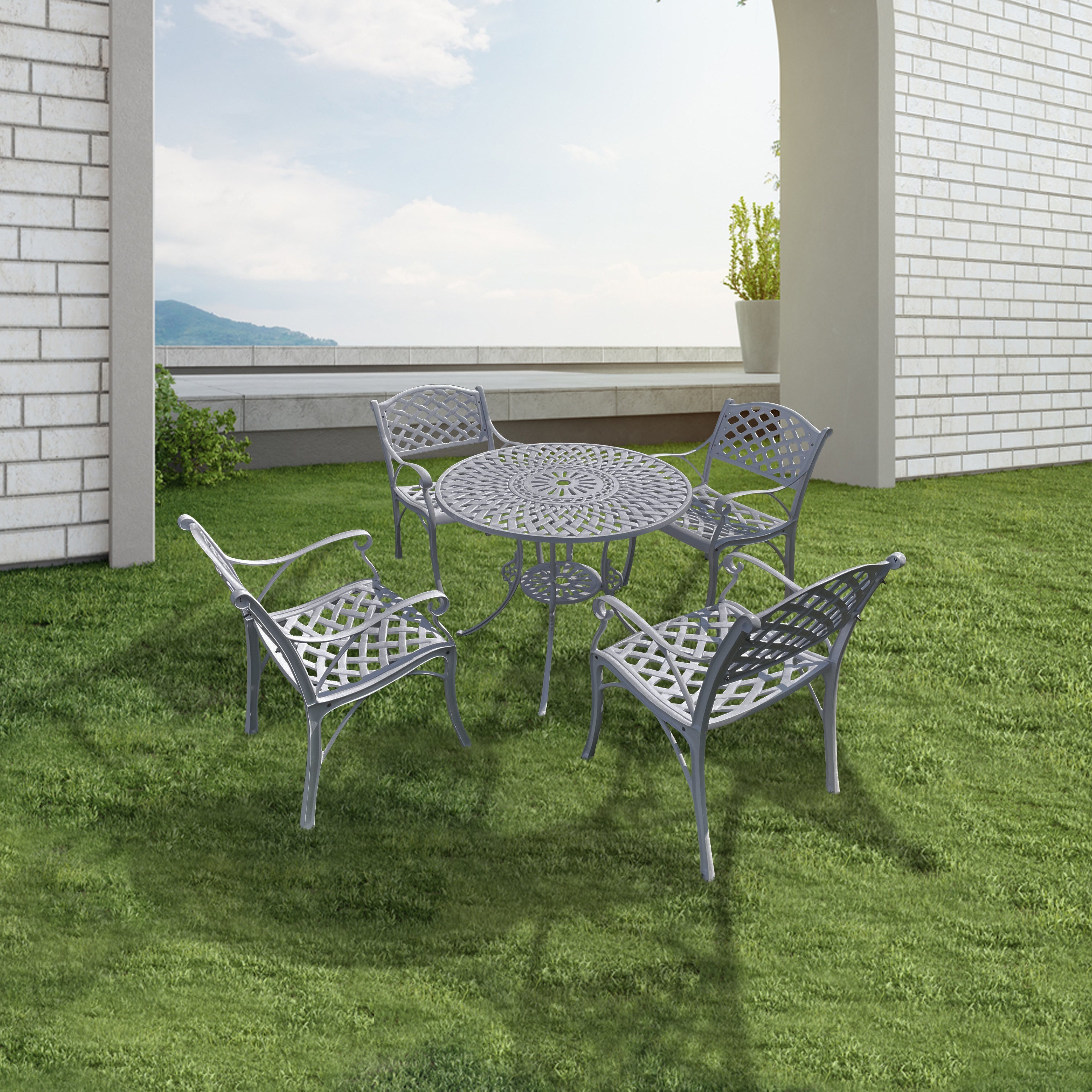 Lucio Cast Aluminium Garden Patio Seating 4 Chair and 1 Table Set