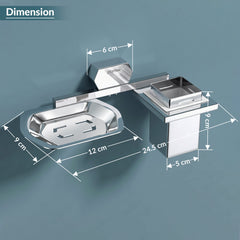 Plantex 304 Grade Stainless Steel 2in1 Soap Dish with Tumbler Holder for Bathroom/Toothbrush Holder with Soap Case/Soap Holder/Tumbler Holder - Bathroom Accessories (Delta, Chrome)-2
