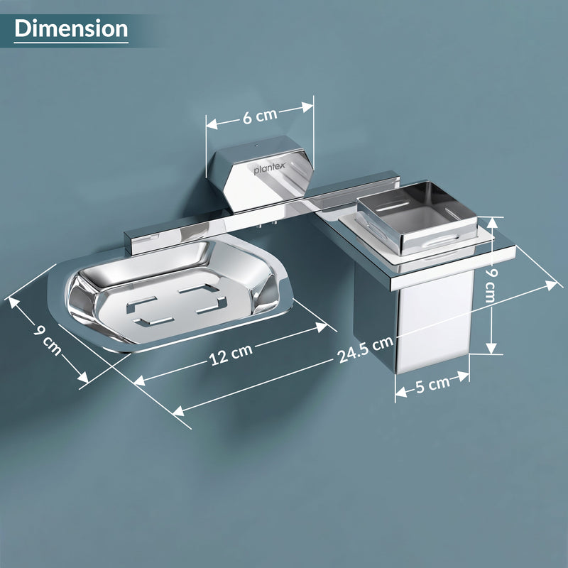 Plantex 304 Grade Stainless Steel 2in1 Soap Dish with Tumbler Holder for Bathroom/Toothbrush Holder with Soap Case/Soap Holder/Tumbler Holder - Bathroom Accessories (Delta, Chrome)-2